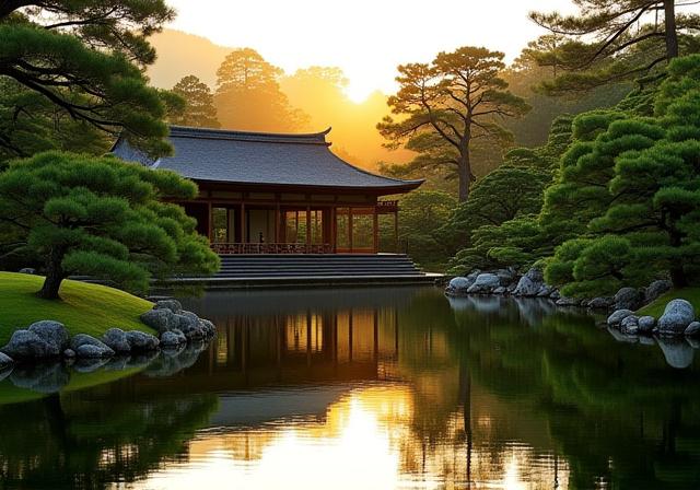 静寂に包まれた肥後細川庭園の景色